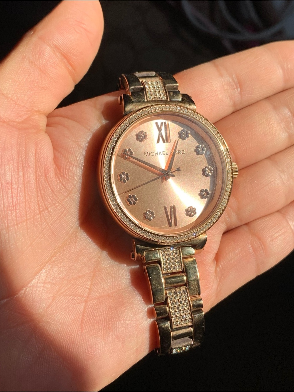 Michael Kors Rose Gold Floral Dial Crystal Accent Watch